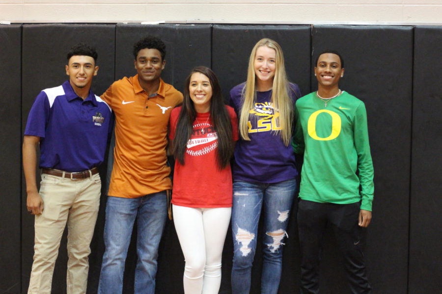 From left to right- Alex Martinez, Korey Holland,  Bianca Gies, Whitney Foreman, Eric Edwards 