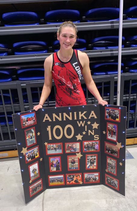 Annika Gotlieb celebrating her 100th win