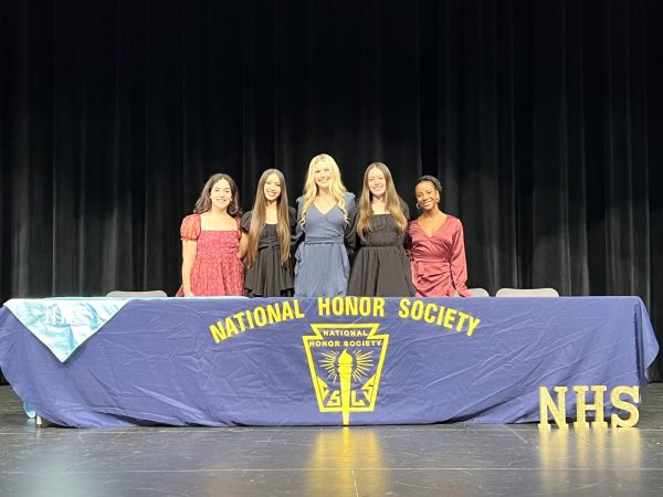 5 Members of Bailadoras at the induction ceremony. 
Starting from left: Morgan Maldonado, Aaliyah Swonke, Kelsey Vickland, Emily Johnson, and Camryn Jones.  